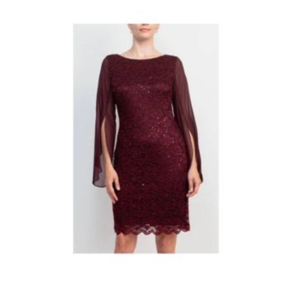 Women's Cape-Sleeve Lace Sheath Dress